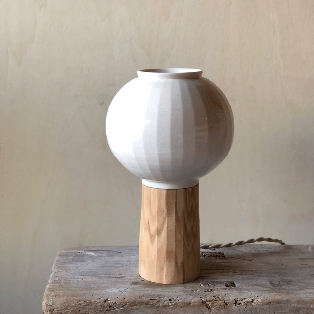 Lampe à poser bois porcelaine