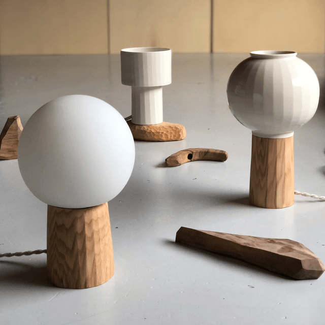 Lampe à poser bois porcelaine