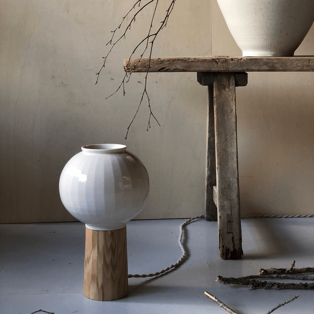 Lampe à poser bois porcelaine