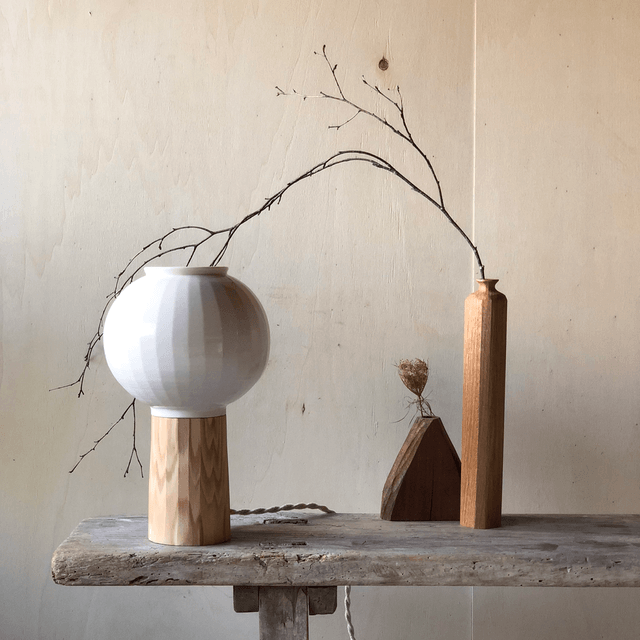 Lampe à poser bois porcelaine